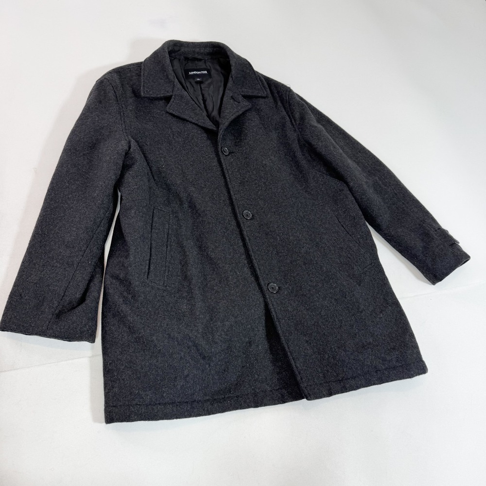 London Fog Coat Mens Large Gray Wool Single Breasted Insulated Lined Overcoat